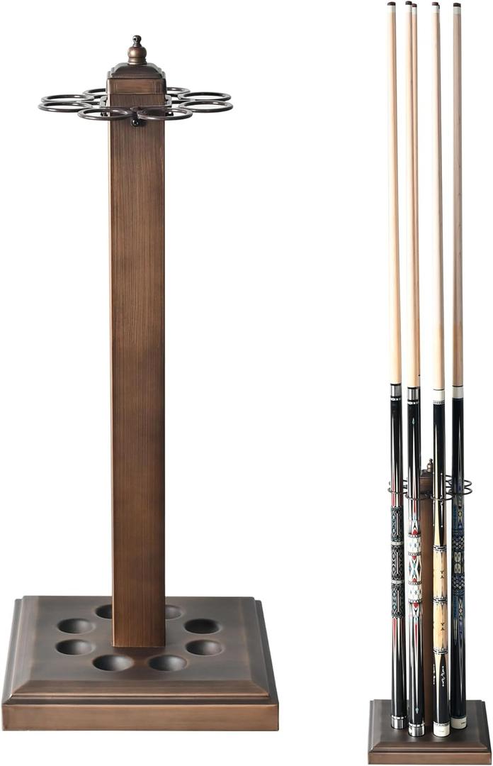 CROWN ME Floor stand metal billiard cue rack, Holds 8 pool Cue Sticks, pool cue holder-Finish Brown (Bronze)