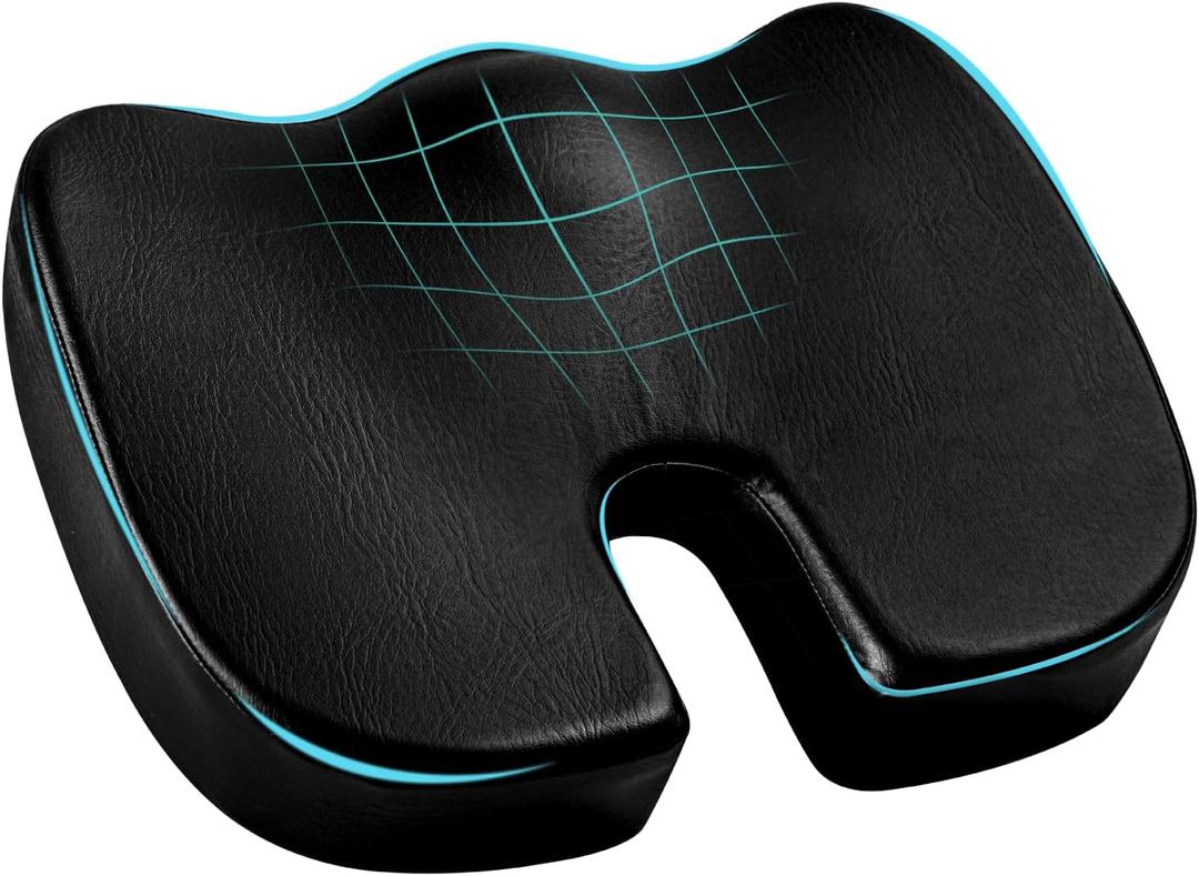 YOUFI Leather Seat Cushion for Office Chair, Ergonomic Support Memory Foam for Long Sitting, Sciatica & Tailbone Pain Relief Pillow for Desk Chair, Car Seats & Gaming Chairs
