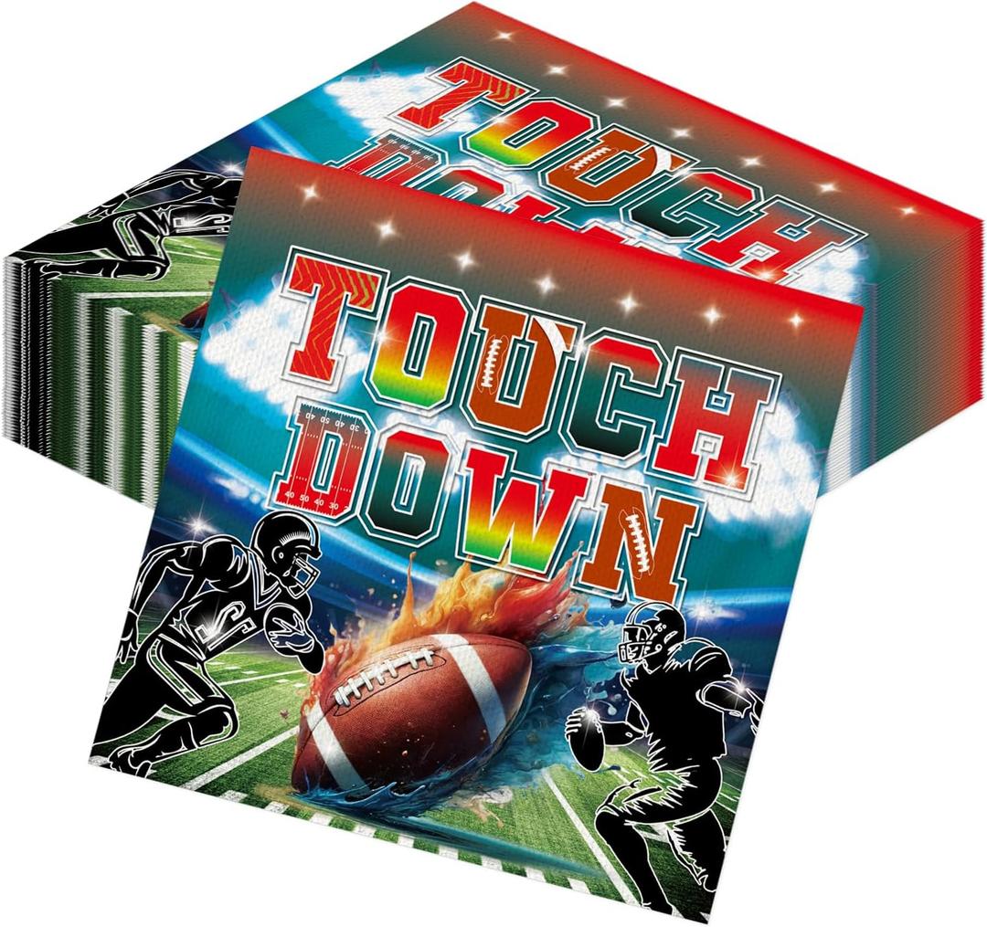 50 Pcs Football Party Supplies, Football Disposable Paper Napkins Table Decorations, Touchdown Game Day Sports Theme Birthday Party Decorations Supplies