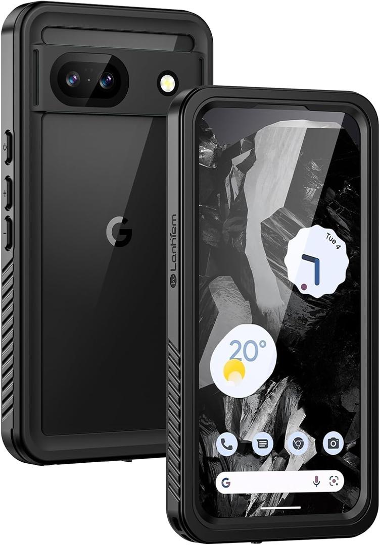 Lanhiem for Pixel 8a Case, IP68 Waterproof Dustproof, Built-in Screen Protector, Rugged Full Body Shockproof Phone Case for Google Pixel 8a, Obsidian Black