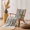 DOWN HOME Chenille Cotton Throw Blanket for Couch, Lightweight Boho Blanket for Bed Sofa Chair Living Room Outdoor Soft Woven Decorative Blanket with Tassel Gift Grey Leaves 90"x108"