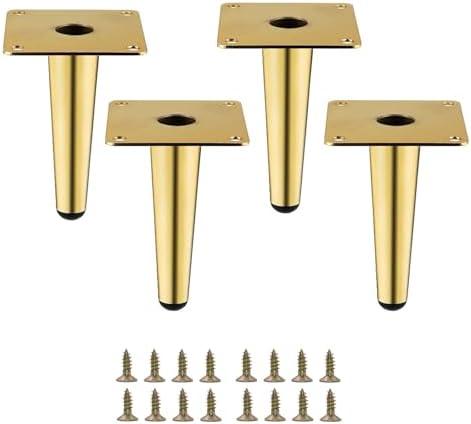 SWTOOL Gold Metal Furniture Legs Heavy Duty Straight Furniture Feet DIY Modern Replacement Legs for Cabinet Sofa Couch Chair-Set of 4 (Gold, 4")
