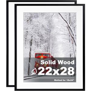 Egofine 22x28 Solid Wood Poster Frames Matted for 18x24 Set of 2 Black - with Acrylic Plexiglass Front, Hanging Picture Frames Vertically or Horizontally
