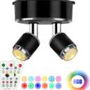 Dual-Head Spotlight Battery Operated, Led Spot Lights Indoor with Remote and DC Cord, RGBW Accent Light for Art Picture, Dartboard, Kitchens Cabinets, Bedroom, Party Decor