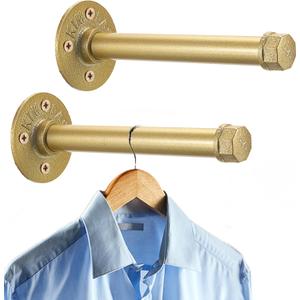 Sumnacon 2 Pcs 8 Inch Industrial Pipe Clothes Bar - Heavy Duty Rustic Metal Coat Hanger with Screws,Wall-Mounted Garment Holder Rack for Bedroom Bathroom Wardrobe Boutique Clothing Store, Gold