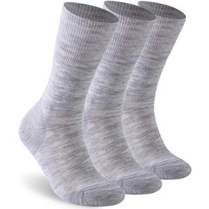 Facool Diabetic Socks for Men Women, Merino Wool Non-Binding Top Crew Socks with Cushion Sole, Seamless Toe 3 Pairs (Large, Light Grey X 3)