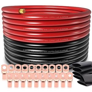 40FT 0 Gauge Wire Copper Clad Aluminum,1/0 Battery Cable,20pcs Lugs Terminal Connectors with 3:1Heat Shrink Tube for Amp,Inverter,Winch,Reducer,Starter,Solar Power,DC Wiring