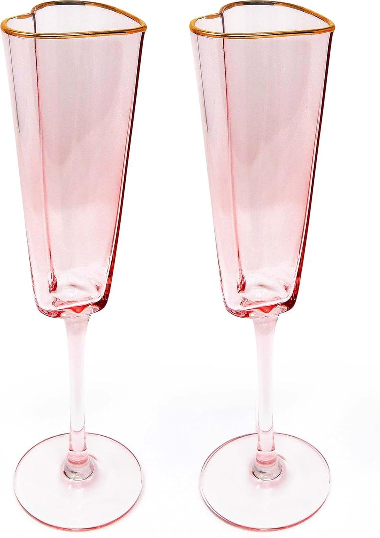 Gift Boutique Set of 2 Heart Shaped Champagne Flutes Pink Toasting Glasses Wedding Toasting Glasses for Bridal Shower Gifts Birthday Anniversary Valentine's Day