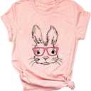 Ykomow Happy Easter Shirts for Women Hangin with My Peeps T Shirt Cute Easter Bunny Outfit Tees (Pink, XL)