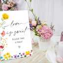 3 x Love is Sweet Sign, Floral Wedding Ceremony Sign, Pack of 1 Wooden Tabletop Sign with Stand, Wedding Supplies, Engagement and Reception Wedding Decorations - LD07