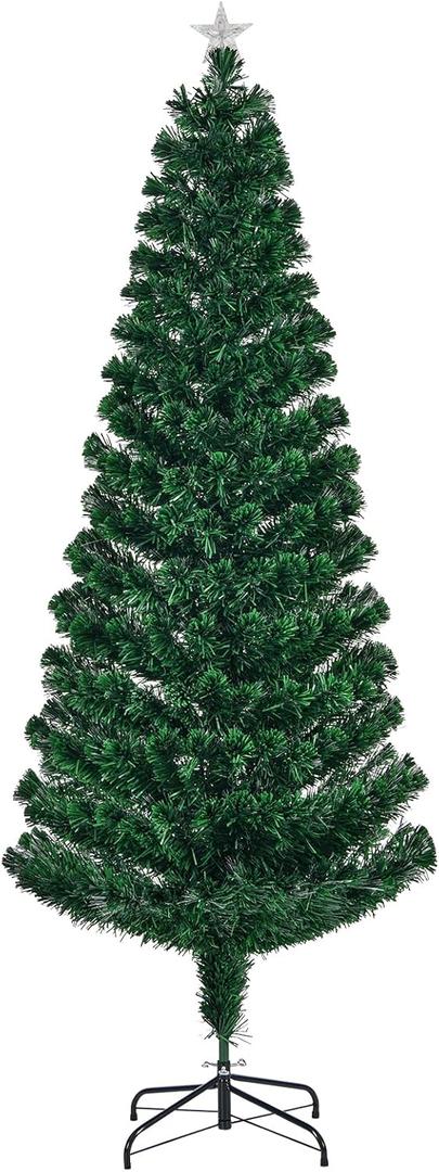 6 Foot Pre-Lit Fiber Optic Christmas Tree with Color-Changing Lights and Glowing Star Topper, Artificial Holiday Decor for Living Room or Office