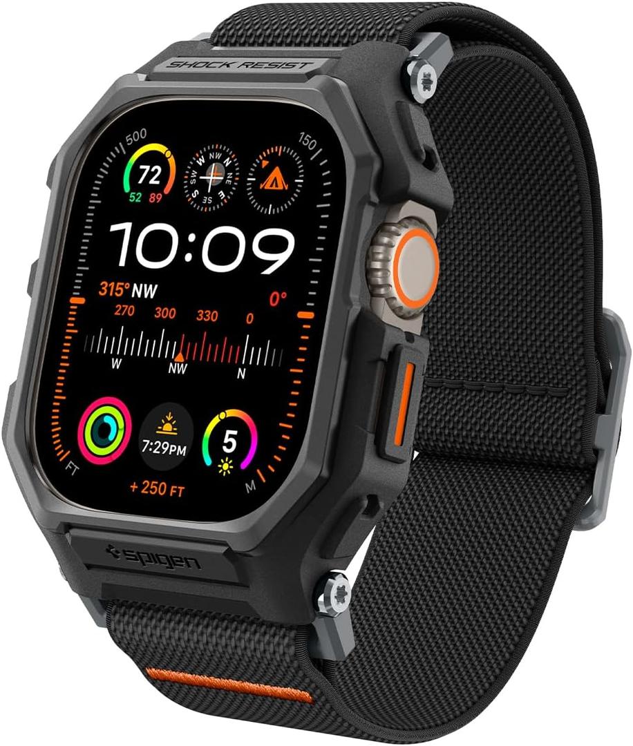 Spigen for Apple Watch Band, Lite Fit Pro Case and Strap Compatible with Ultra 3/2/1 49mm, Series 11/10 46/42mm, 9/8/7 45mm Durable TPU Cover with Lightweight Fabric Strap (Matte Black)