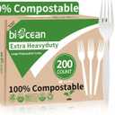 Extra Heavyduty Compostable Forks [200 Count,7In] Disposable Cutlery No Plastic Forks Large Biodegradable Utensils Eco Friendly Silverware Serving Flatware for Party,Daily Use,BBQ,Picnic