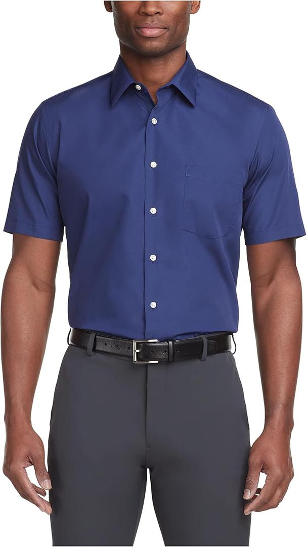 Van Heusen Men's Short Sleeve Dress Shirt Regular Fit Poplin Solid (16.5" Neck)