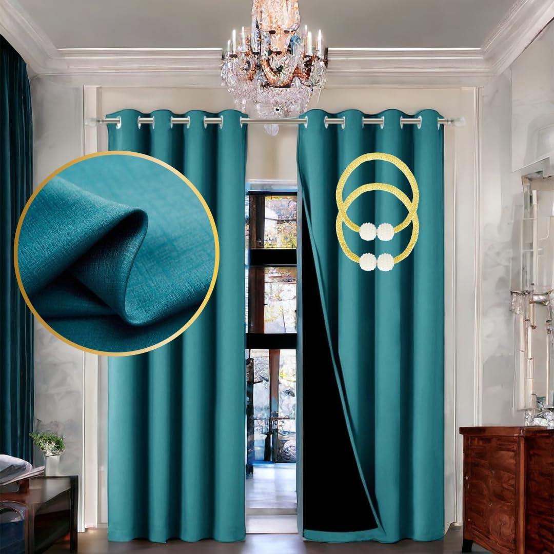 100% Black out Curtains - 330 GSM Thick with Double Layer Black lining backing -Thermal and Noise Reducing Curtains - Room Darkening Curtains - 2 Panels (Green, 52in x 63in)