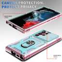 Case for Galaxy S22 Ultra, Shockproof Impact Resistant with Slide Lens Protective Cover Case for Samsung Galaxy S22 Ultra 6.8" (Pink Green)