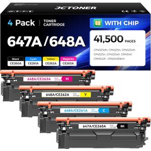647A 648A Toner Cartridge 4-Pack Replacement for HP 647A 648A CE260A CE261A CE262A CE263A for Color LaserJet Enterprise CP4025dn CP4025n CP4525dn CP4525n CP4525xh CM4540 MFP CM4540f CM4540fskm Printer