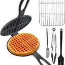 Cast Iron Waffle Maker Stove Top Bundle (5-Pieces) for Camping Grill or Stove Top