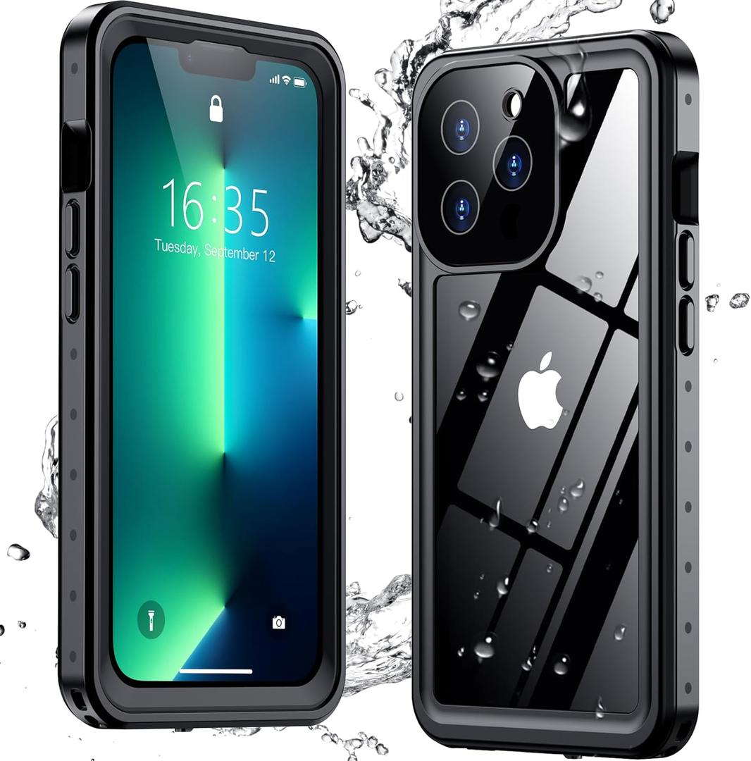 for iPhone 13 Pro Waterproof Case with Built-in Screen Protector, IP68 Rating, 360 Full Body Protection, Shock-Proof and Dust-Proof, Black