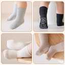 Infant Walking Socks with Non-Slip Soles, Cute Bear Design, High Cotton - 3 Pairs for Toddlers Boys Girls (Beige)
