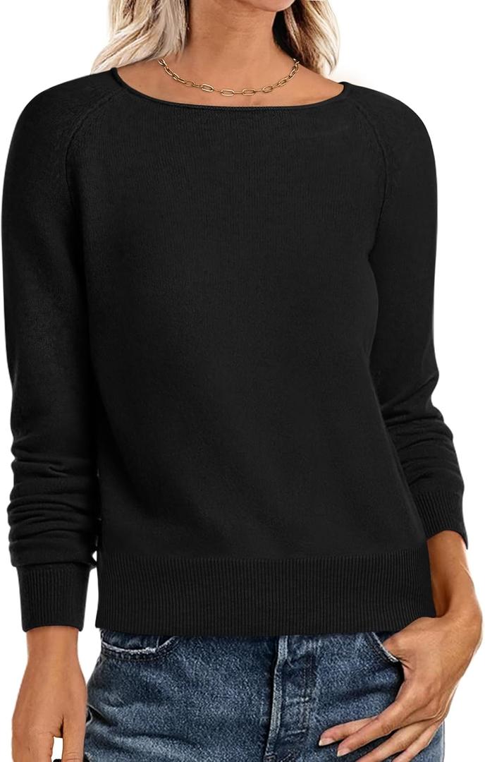 ANRABESS Womens Long Sleeve Boat Neck Casual Soft Lightweight Basic Pullover Sweater Top 2025 Fall Shirt Work Travel Outfits (Small, Black)