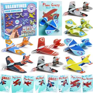 JOYIN 28 Pack Valentines Day Gifts Cards, Valentine's Greeting Cards for Kids with Foam Airplanes Classroom Exchange Party Favor Toy