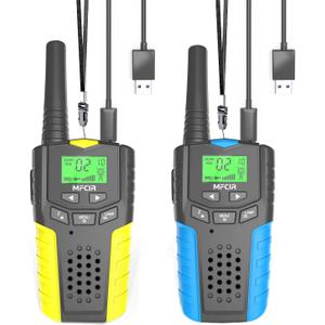 Walkie Talkies for Kids Rechargeable 2 Pack,3 Miles Long Range 22 Channels 2 Way Radio Mini Kid Wakey takey,Birthday, Toys for Age 3-12 Year Old Boys Girls (Blue and yellow)