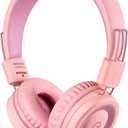 noot products Kids Headphones K11 Foldable Stereo Tangle-Free 5ft Long Cord 3.5mm Jack Plug in Wired On-Ear Headset for iPad/Girls/Boys/School/Laptop/Travel/Plane/Tablet-Soft Pink