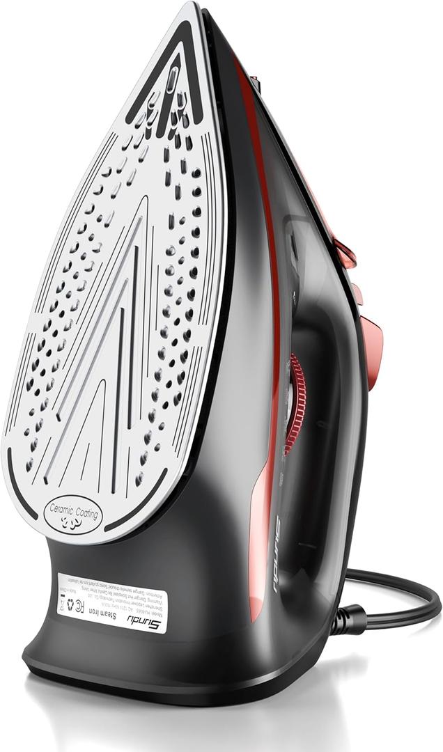 Sundu Steam Iron for Clothes with Rapid Heating Ceramic Coated Soleplate, 1500W with Precise Thermostat Dial, Self-Cleaning, Auto-Off, 350ml Water Tank for Home Clothes Ironing Use, Red