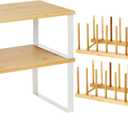 4 Pcs Kitchen Organizer Accessories Set Cabinet Organizer Shelf and Bamboo Dish Drying Plate Rack Counter Shelves Storage Holder for Spice Rack, Dish, Pot Lid, Bowl, Cup(Wooden Color)