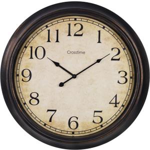 24 Inch Wall Clock Battery Operated Silent Round Vintage Large Wall Clocks for Living Room Farmhouse Decor, Black-Brown