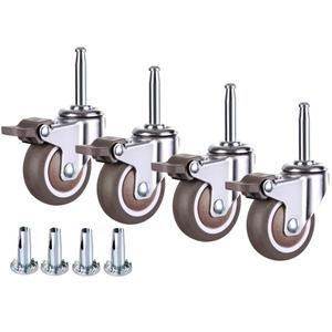 2 Inch Rubber Caster Wheel Set of 4with Brakewith 5/16" x 1-1/2" (8 x 38mm) Stem and 20mm Dia Sockets, for Furniture Crib Trolley Dining Car Casters