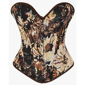 Vintage Renaissance Corset Top for Women Floral Bustier Lace Up Boned Overbust Lingerie Bodyshaper XXL