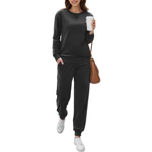 Ekouaer Womens Pajamas Sets Velvet Long Sleeve Jogger Pjs Soft Sleepwear 2 Piece Lounge Sets Casual Tracksuits (Black, M)