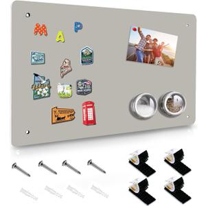 Magnetic Board,17.5" x 11.4" Magnet Bulletin Board to Display Magnetic Notes, Poetry, Photos, Suitable for Wall, Refrigerator, Cabinet etc, Come with 4 Pcs Dual Lock Tape and Screws (Gray)