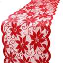 Christmas Table Runner Lace Table Runner with Red Leaves, Christmas Runners for Table, Xmas Table Decorations Tables Flag Holiday Table Runners for Xmas Wedding Party Home Decor
