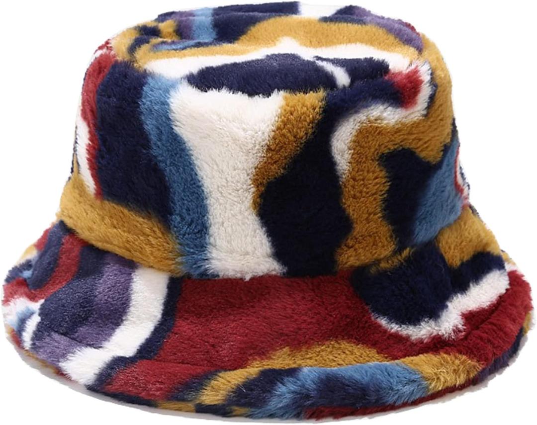 Dirholl Women's Winter Faux Fur Fuzzy Warm Bucket Hat (Medium)