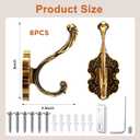 Zonon 8 Pcs Antique Gold Wall Hooks Set Vintage Coat & Towel Hooks for Entryway, Bathroom, Bedroom Decorative Heavy Duty Wall Mounted Unique French Country Curtain Holder for Keys, Hats Bags, Clothes