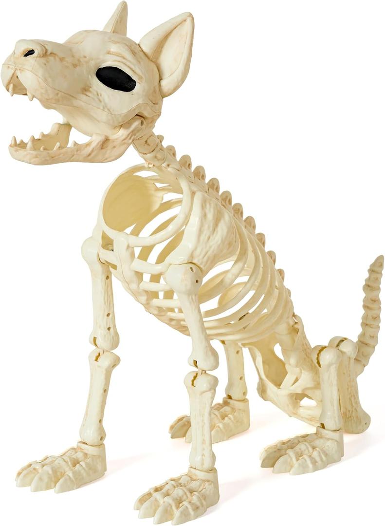 JOYIN 34” Halloween German Shepherd Skeleton, Life Size Plastic Dog Skeleton with Movable Posable Joints, Realistic Animal Bones for Haunted House, Graveyard, Indoor Outdoor Garden Party Decor