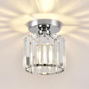 Semi Flush Mount Ceiling Light, Crystal Ceiling Light Silver Crystal Chandelier for Kitchen Hallway Entrance Balcony Dining Rooms Living Rooms Bar (Silver Round)