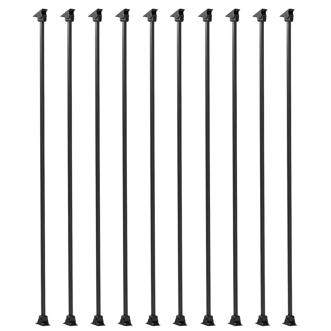 Balusters for Staircase Interior - Stair Railing Indoor Spindles, Iron Balusters Banister, Hollow Square, 1/2inch x 44inch, Plain Iron Balusters and Swivel Shoes (Pack of 10), Satin Black