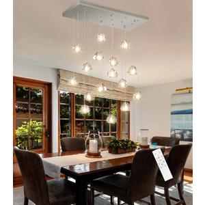 Brushed Nickel Rectangular Chandeliers for Living Dining Room Light Dimmable High Ceiling Pendant Lights Fixtures Lighting Chandelier for Foyer Entryway Lighting