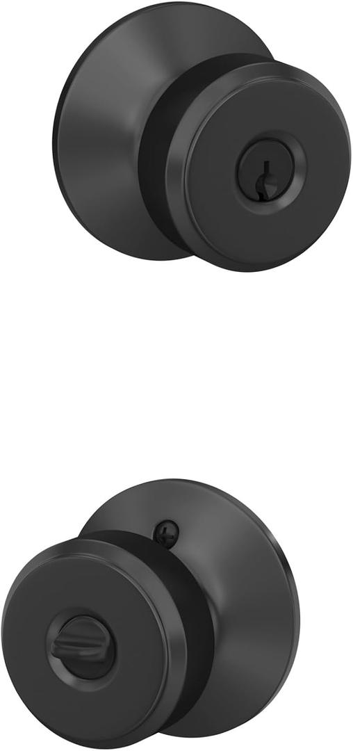 Schlage F51A BWE 622 Bowery Door Knob, Keyed Entry Lock, Matte Black