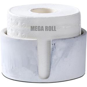 Natural White Marble Textures Toilet Paper Holder Stand for Bathroom Countertop or Floating Shelves,Toilet Top Decorative Roll Organizer Mega Roll 5.5 Inches or Less, Free Standing Mega Roll Storage
