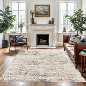 8x10 Area Rugs for Living Room, Stain Resistant Neutral Washable Rugs for Dining Room, Floral Vintage Non-Slip Thin Large Size Area Rug Taupe