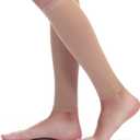 BSERA Calf Compression Sleeve Women, 2 Pairs 20-30mmHg Footless Compression Socks for Swelling Shin Splints Varicose Veins (Small (4 Count), Nude/Beige)