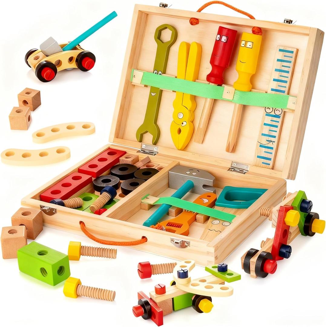 KIDWILL Tool Kit for Kids, 36-Piece Wooden Toddler Tools Set Includes Tool Box, Montessori Educational Stem Construction Toys for 2 3 4 5 6 Year Old Boys Girls, Best Birthday Gift for Kids