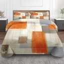 Beige Grey Abstract Painting Comforter Set King Size Bedding Set Orange Gray Contemporary Includes Comforter & Pillowcase Bedding for All Seasons Kids and Adults Bedroom Bed Decor (Orange Abstract Painting)
