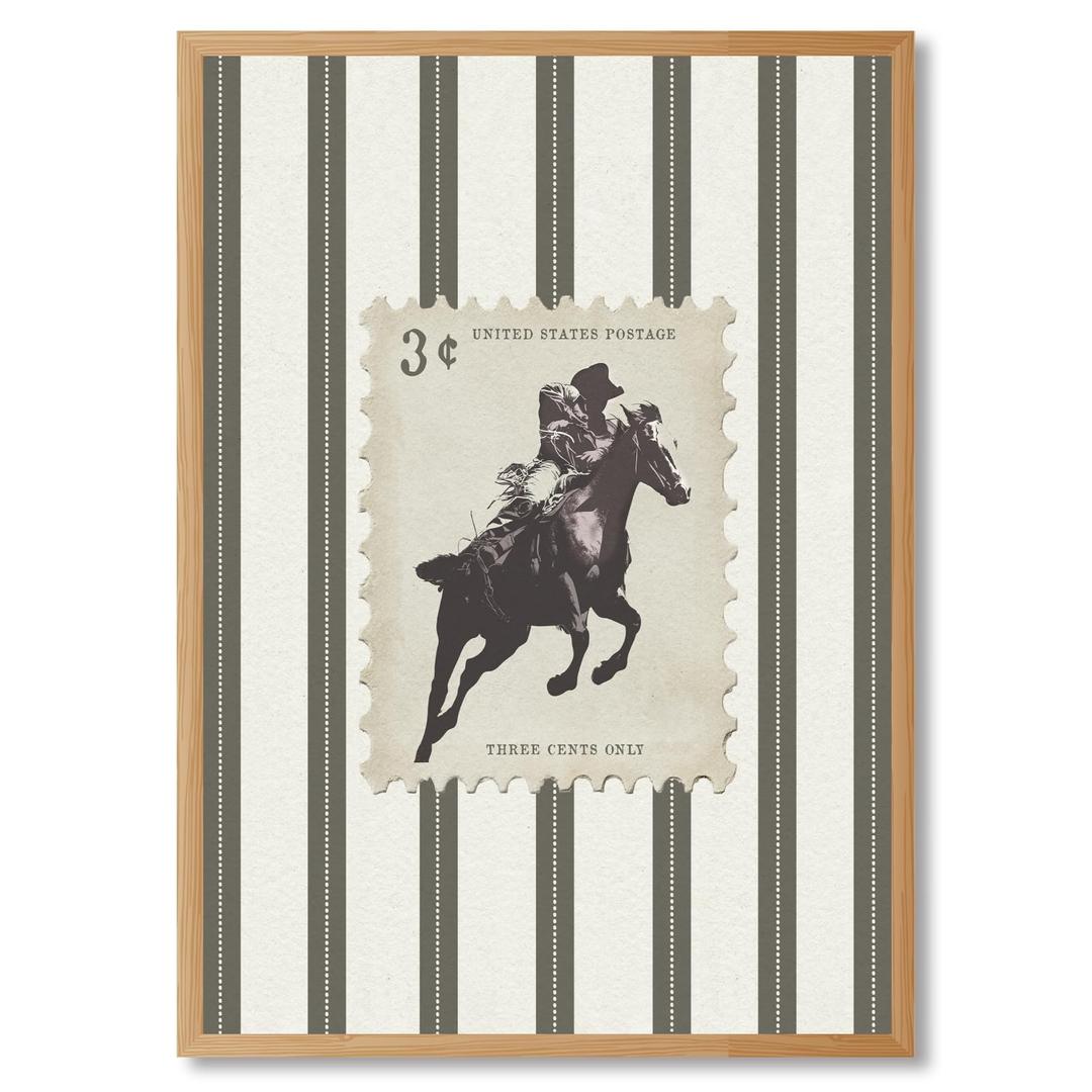 Balsuka Wood Framed Vintage Western Wall Decor Black Striped Rodeo Wall Art Rustic Horse Rider Cowboy Poster Canvas Prints Mid Century Modern Art Aesthetic for Living Room Bedroom Office 16x24inch