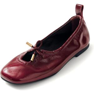 Women Ballet Flats Square Toe Lace Up Bow Ballerina Shoes Cute Slip On Casual Mary Jane Shoes (6, Burgundy)